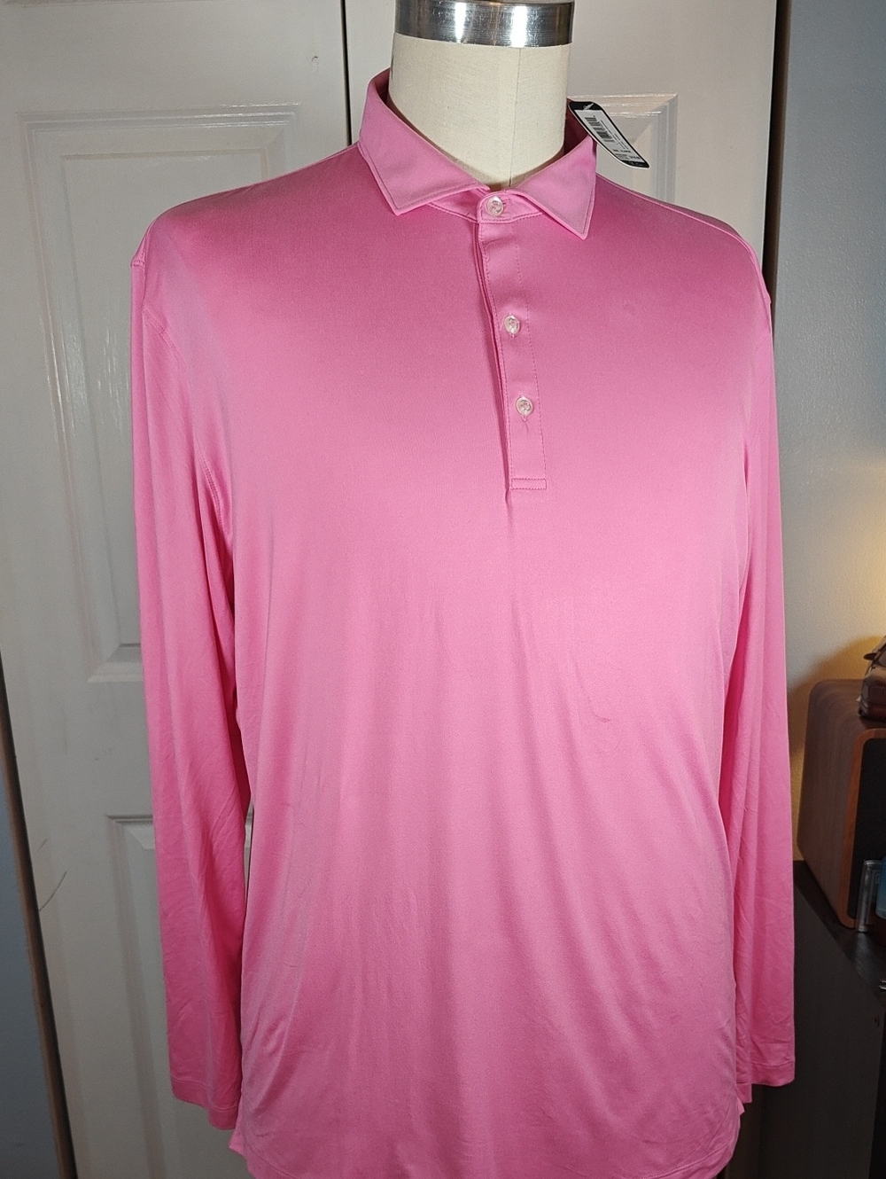NWT johnnie-O Men Pink Featherweight Long Sleeve Golf Polo Shirt XL